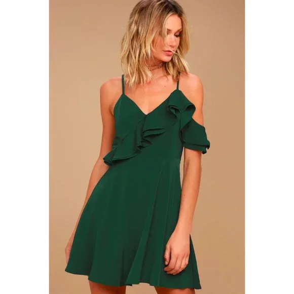 green emerald velvet dress Forest Green Satin Mini Dress main image 0